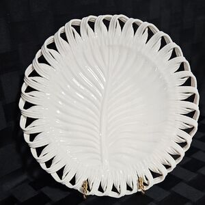 Elegant White Leaf Italian Pierced Lace Rim Plate, Majolica